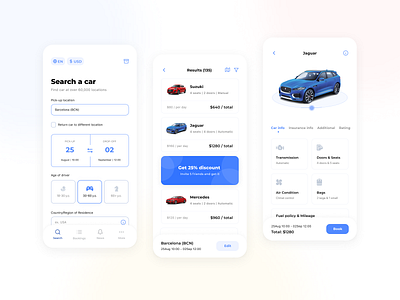 Car Rental App user interface