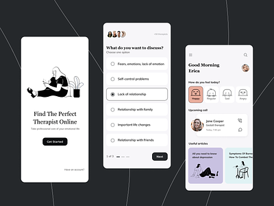 UI/UX for Online Appointment App to a Psychotherapist app application branding design graphic design healthcare interface logo therapy ui uiux uiuxdesign ux
