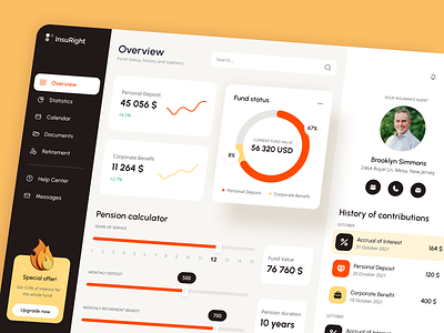 Dashboard for Insurance for retirees App app application dashboard design flat graphic design illustration insurance interface money pension ui uiux ux