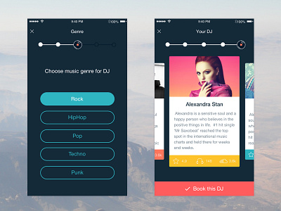 Hey DJ! app booking dj flat graphicdesign ios minimal music player ui ukraine ux