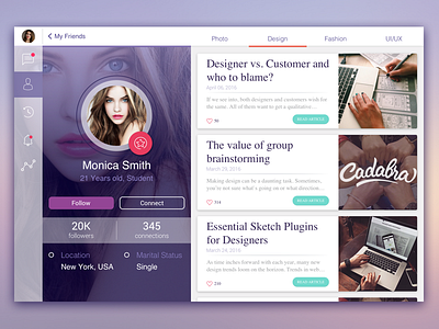 User Profile Concept blog desktop flat minimal profile simple social ui ukraine ux violet web