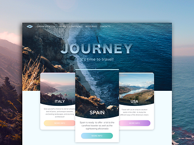 Journey blue cards clear dashboard flat interface landing material traveling ui web