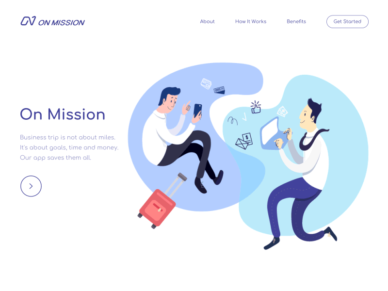 On Mission animation bold illustration landing page motion presentation ui ux web design white