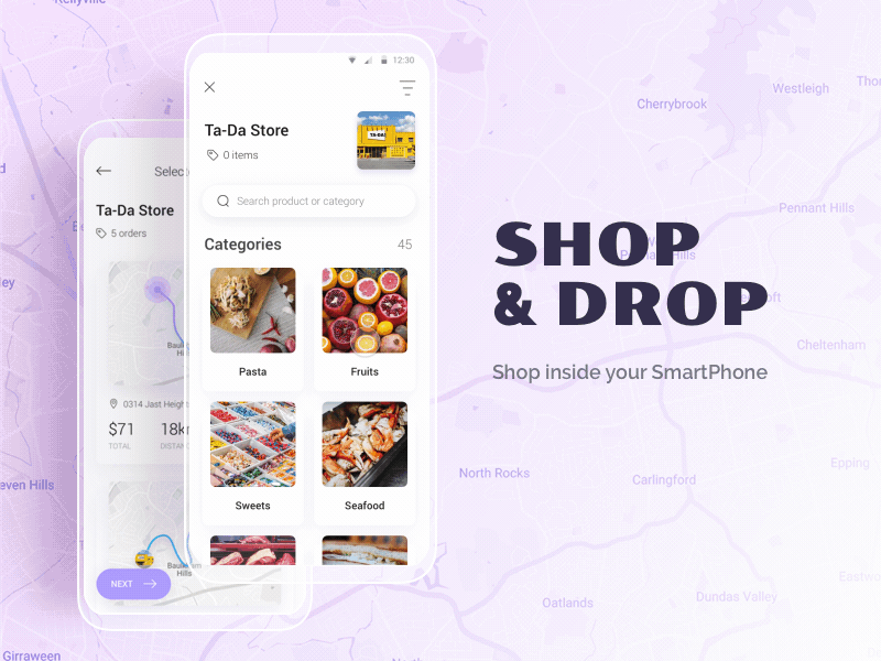 Shop & Drop shopping app app app design concept design interaction event app gamification interface mobile mobile design presentation ui uiux ux