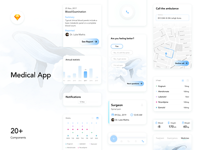 Medical App - UI Kit app app design clean flat illustration interface ios medical medical app minimal mobile ui ui ux ux vector whale