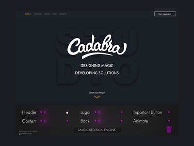 Cadabra Studio Website Redesign 3d branding c4d cadabra clean design homepage landing motion promosite redesign typography uiux web website