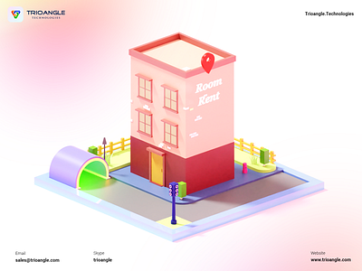 Hotel booking - 3D Model 3d airbnb animation banner booking building design hotel interface isometric makent hotel model poster render rental room trioangle trioangle technologies ui ux