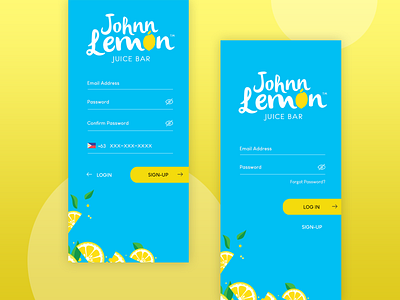 Johnn Lemon Mobile App Concept Reg/Login design login screen mobile mobile app mobile app screen mobile app ui mobile design