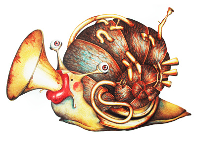Musical shell animal art color pencil drawing hand drawn illustration monster pencil