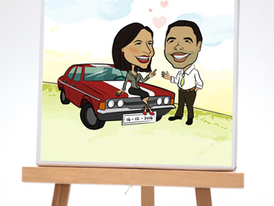 Couple car cartoon cute digital illustration illustration man woman