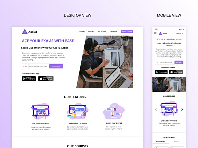 Website Landing Page of Online Learning App design landing page ui website