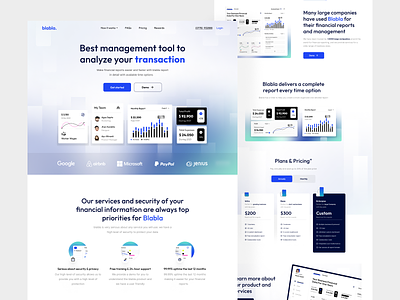 Blabla Landing Page business clean dashboard data feature financial financial report gradient home page illustration interface landingpage layout payment report ui uidesign web design website design widgets