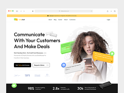 Yellowchat - Chatting Landing Page for Business Consultation business chat app chat bot chatbot chatting company consultant consultation group chat growt hero section landing page marketing message message app messaging promotion sales social proof strategy