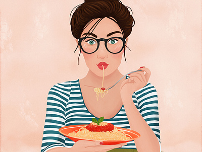 SPAGHETTI art digital art drawing eating food girl illustration pasta portrait spaghetti woman