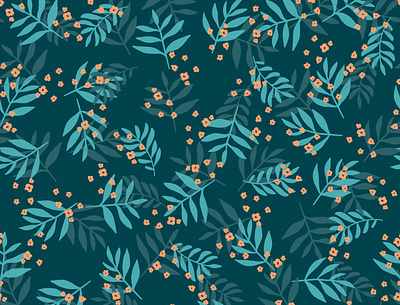 Leaves and flowers - seamless pattern art blue botanical digital art fabric design floral flowers leaves pattern plants surface design