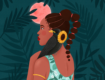 African princess animal art digital art drawing girl illustration nature portrait tropical woman