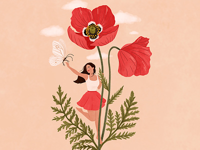 Flower girl - Poppy art digital art drawing drawings flower girl illustration painting poppy summer woman