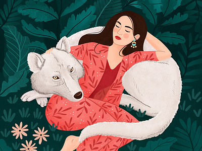 Wolf animal art digital art drawing forest girl illustration nature painting wolf woman