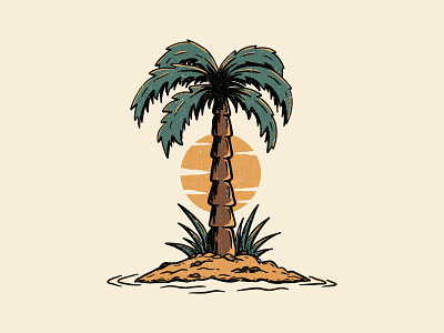 Palm Island apparel design beach clothing design creative design halftones hand drawn illustration illustrations minimalism minimalistic palm tree sunset textured illustration tropical