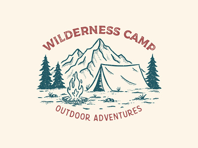 Wilderness Camp apparel design campfire camping clothing design halftones hand drawn illustration illustrations mountains nature art nature design nature illustration retro design textured tshirt design typogaphy typographic vintage design wilderness