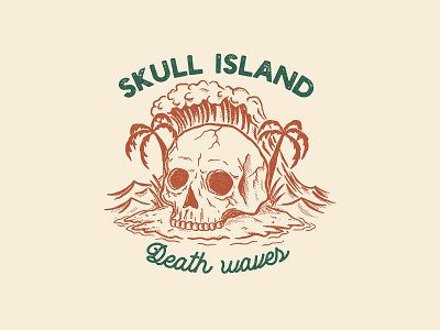 Skull Island apparel design clothing design halftones illustration palm trees retro skull skulls surfing tropical tshirt design vintage waves