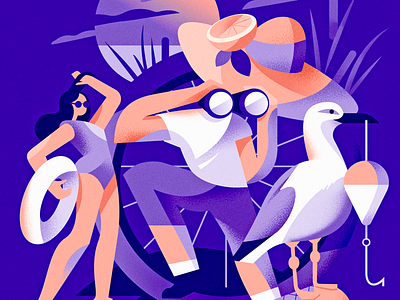 Midnight swim beach character design digital illustration editorial illustration illustrator swimming vector
