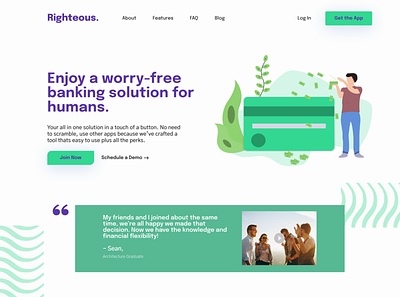 Righteous Banking App Web Design banking concept finance landingpage userinterface webdesign