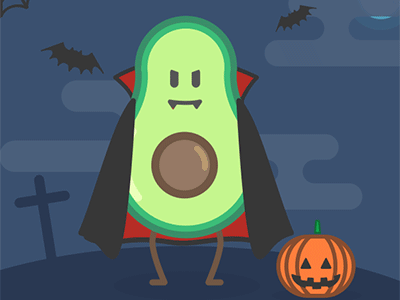 Happy Guakkalloween animation avocado buddy character dracula gif guacamole guakka halloween night pumpkin vampire