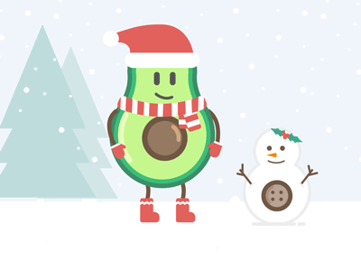 Merry Xmas from Foodvisor avocado card character christmas gif guakka santa sled snow snowman winter xmas