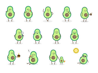 Guakka Stickers #1 avocado board buddy character cute emojis emotions guacamole guakka illustration stickers