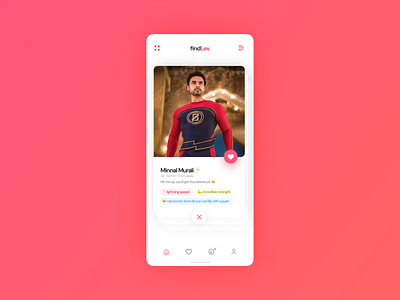 findLev - Superhero dating app UI bumble card stack cards dating dating app ui desi desi superhero kerala malayalam malayalam movies minnal minnal murali red stacked cards superhero thunder tinder tovino tovino thomas ui