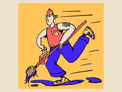 Janitor 🧃 art blue box cap character cleaning design fast flat illustartion janitor lunchbox moramur precise procreate red speed splash studio tattoo