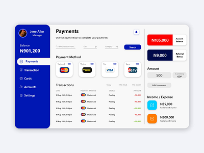 Payment Dashboard adobexd creative finace fintech graphicdesign ui ux webdesign