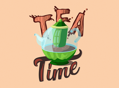 Tea time digital design digital illustration illustrated typography illustration poster poster design tea time typography