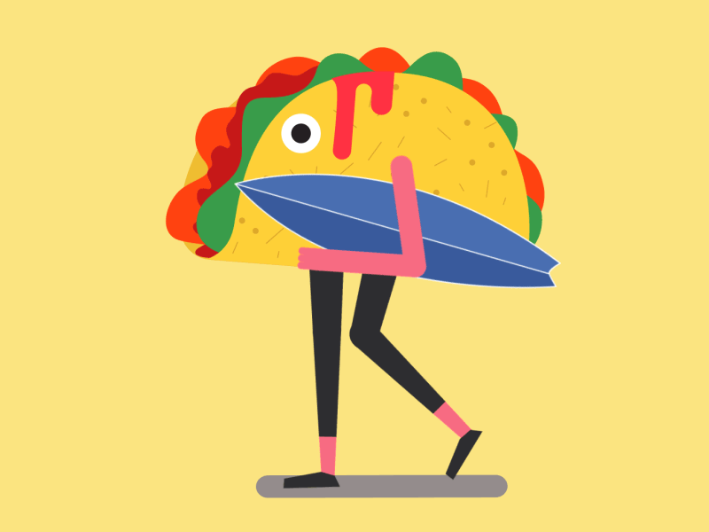 Mr Taco animation beachtime character graphics illustration loop motion mrtaco summer surfer walkcycle