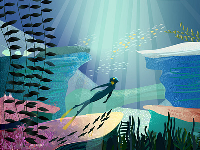 Deep Sea character diver fish illustration illustrator noises sea seaweed