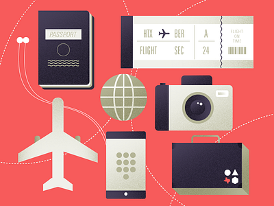 Travel boarding pass camera i phone illustration luggage passport travel