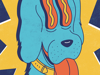 Yowza. cartoon dog drool hot dogs illustration short leash