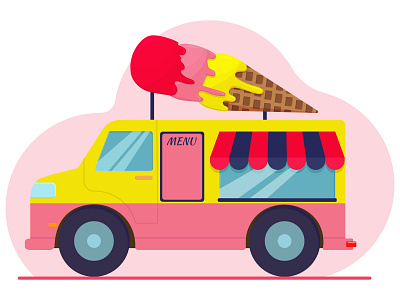 Food truck ice cream car citroen food truck ice cream illustration pink