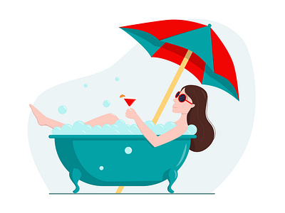Woman in bath bath bathroom holiday illustration joke vacation woman