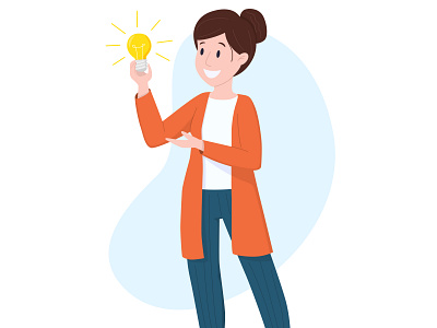 Woman with a light bulb. Business idea concept.