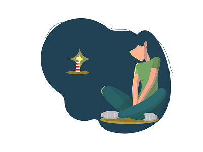 Sitting woman illustration lighthouse longhair woman