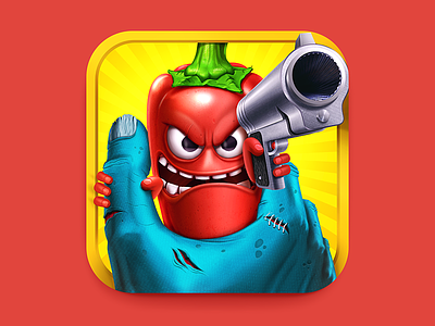 Chili vs. Zombies iOS Icon apple chili crazy gun icon illustration ios ipad iphone m18 vegetable zombie