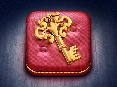 Golden Key iOS Icon app apple application game gold icon illustration ios ipad iphone itunes key m18 manor mystery pillow techdesign