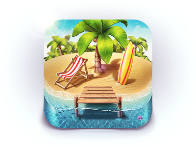 Paradise Island iOS Icon app beach berth coconut fish game icon ios island lounge m18 palm sand sea star summer surf board surfing water