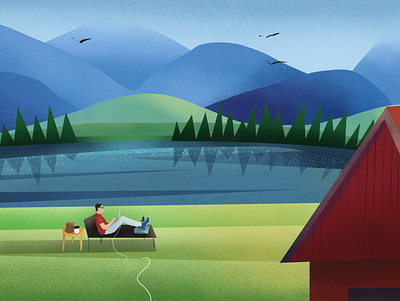 Work From Home digital editorial illustration vacation work