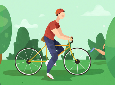 Parks and Rec bicycle digital editorial illustration outdoors park