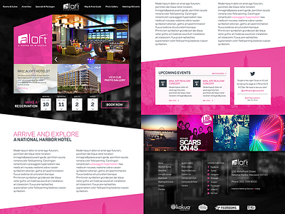 Aloft National Harbor Homepage content design events events feed hotel instagram layout preview social twitter web website