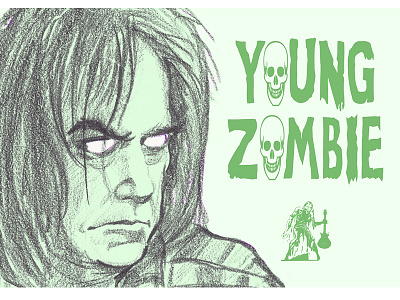 Young Zombie (Not to Be Confused with Young Frankenstein) illustration neil young rock and roll sketch zombie