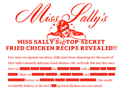 Miss Sally’s Secret Recipe chicken fried chicken logo menu recipe restaurant sally secret top secret